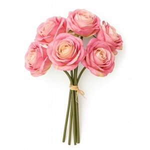 Artificial pink rose bundle with nine realistic faux flowers for home decor